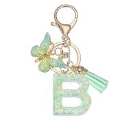 PATIKIL Niedliche Schlüsselanhänger Buchstabe mit Schmetterling & Quaste & Schlüsselringe, Harz Buchstaben Schlüsselanhänger B Schlüssel Anhänger Keychain für Damen damen Geschenke, Grün