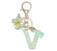 PATIKIL Niedliche Schlüsselanhänger Buchstabe mit Schmetterling & Quaste & Schlüsselringe, Harz Buchstaben Schlüsselanhänger V Schlüssel Anhänger Keychain für Damen damen Geschenke, Grün