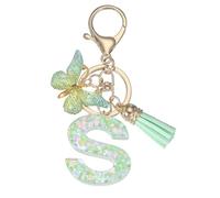 PATIKIL Niedliche Schlüsselanhänger Buchstabe mit Schmetterling & Quaste & Schlüsselringe, Harz Buchstaben Schlüsselanhänger S Schlüssel Anhänger Keychain für Damen damen Geschenke, Grün
