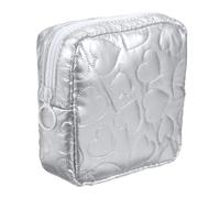 PATIKIL PU Makeup Bags, Square Small Cute Heart Cosmetic Zipper Pouch Purse Reusable Makeup Storage Organizer Waterproof Travel Coin Pouch for Women Girls, Silver