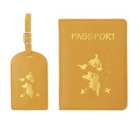 PATIKIL Reisepasshülle Kofferanhänger Set Flugreise Koffer Namensanhänger Tags Reisepass Passport PU-Leder Reisepass Hülle Gepäckanhänger für Kreuzfahrten Reisetasche Gelb