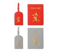 PATIKIL Reisepasshülle Kofferanhänger Set Flugreise Koffer Namensanhänger Tags Reisepass Passport PU-Leder Reisepass Hülle Gepäckanhänger für Kreuzfahrten Reisetasche Rot/Grau