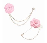 PATIKIL Rose Flower Lapel Pin Für Männer 2 Style Solide Stoff Rose Broschen Set Goldfolie Boutonnieren Steckbroschen Quaste Kette Satin Abzeichen Anzugnadel Für Männer Pink