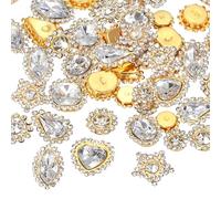 PATIKIL Strasssteine zum Aufnähen, 100 Stück gemischte Formen Glassteine Metallbasis Blumenkralle Strasssteine für Bastelarbeiten Schuhe, Weiß (0,9-1,9 cm)