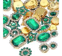 PATIKIL Strasssteine zum Aufnähen, 100 Stück gemischte Formen Glassteine Metallbasis Blumenkralle Strasssteine für Handwerk Schuhe Kleid Gürtel Nähen Dekoration, Dunkelgrün (0,9-1,9 cm)