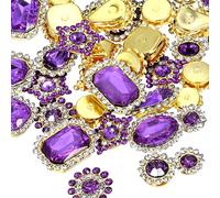 PATIKIL Strasssteine zum Aufnähen, 100 Stück gemischte Formen Glassteine Metallbasis Blumenkralle Strasssteine für Handwerk Schuhe Kleid Gürtel Nähen Dekoration, Helllila (0,9-1,9 cm)