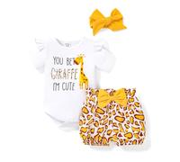 PATPAT Baby Kleidung Mädchen Baumwolle Neugeborenen Strampler Kleidung, Kurze Ärmel | Ärmellos+ Schleifenshorts + Stirnband Bekleidungssets für Mädchen, 3Pcs Sommer 0-18 Monate Geschenk