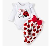 PATPAT Baby Kleidung Set: Strampler Langarm + Hose Mit Marienkäfermuster + Stirnband, Weihnachtsoutfit Für Mädchen 0-24 Monate 55-89 cm