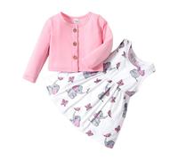 PATPAT Baby Mädchen Kleid und Strickjacke Sets, 2 Stück, Baby Mädchen Blumenmuster Kleid und Langarm Strickjacken-Set ROSA 6-9 Monate