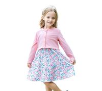PATPAT Baby Mädchen Kleid und Strickjacke Sets, 2 Stück Baby Mädchen Blumenmuster Kleid und Langarm Strickjacken-Set, Hellrosa 3-4YGr. 99-104 cm