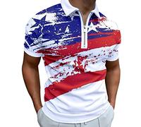 Patriotisches Hemd der amerikanischen Flagge der Männer für Männer 4. Juli Muskel-Umlegekragen-Hemden Slim Fit Kurzarm 3D-Druck -Reißverschluss-T-Shirts Weiche T-Shirts Karo Hemden Herren Rot