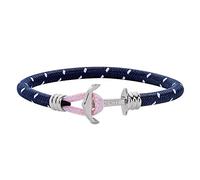 PAUL HEWITT Anker Armband Phrep Lite - Segeltau Nylon Armband in Marineblau Weiß Rosa, Armband mit Anker Schmuck aus Edelstahl (Silber) in Größe S