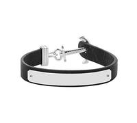 PAUL HEWITT Armband mit Gravur Signum - Personalisierteres Leder Armband Herren (Schwarz) individuelle Wunschgravur mit Anker Schmuck aus IP-Edelstahl (Silber)