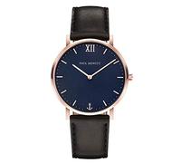PAUL HEWITT Damenuhr Quarz Sailor Blue Lagoon - Roségold Gehäuse, Marineblaues Zifferblatt, Schwarzes Lederarmband, Elegant und Zeitlos, 39mm Gehäuse