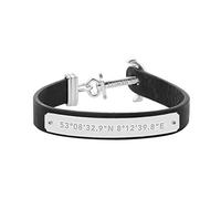 PAUL HEWITT Herren Ankerarmband Signum Koordinaten mit Leder Band in Schwarz und Anker aus Edelstahl in Silber PH-MSC-S-B-XXL