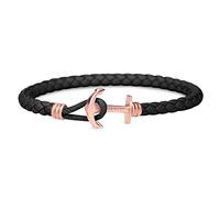 PAUL HEWITT PHREP Lite Anker Armband Leder Schwarz und Anker in IP Roségold Größe XS bis L, 17 cm, Leder