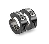 Paula & Fritz® 1 Paar Damen Herren Ohrclips aus Edelstahl Chirurgenstahl 316L Creole-n Klapp-creolen Ohr-clip Ohrklemme-n Fake Ohne Loch Ohrringe Ohrstecker in schwarz mit Sternen SFE-01013