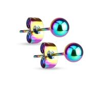 Paula & Fritz® 1 Paar Ohr-Stecker Regenbogen 6-mm Kugel Chirurgenstahl 316L 0,8-mm Stab-Stärke Butterfly-Back Ohr-Ring Damenohr-Ring Herren Lobe Ball