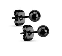 Paula & Fritz® 1 Paar Ohr-Stecker Schwarz 3-mm Kugel Chirurgenstahl 316L 0,8-mm Stab-Stärke Butterfly-Back Ohr-Ring Damenohr-Ring Herren Standard Lobe