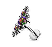 Paula & Fritz® Push-In Labret Piercing Zirkonia Regenbogen dunkel Titan-IUM Grade 23 Piercing 1-mm Stab-Dicke 8-mm Lang Madonna Medusa Monroe Knorpel
