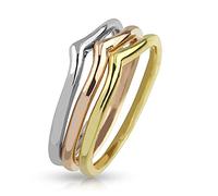 Paula & Fritz® Ring Damen Tri-Color Silber Rose-Gold 316L Chirurgenstahl Größe 48 (15,3) Mittel-Ring Partnerring Ehering Verlobungsring Damenring