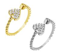 Paula & Fritz® Verstellbarer Damenring Zehen-Ring Motiv Herz Strass Clear Verlobungs-Ring Freundschaftsring Herrenring Partnerring Edelstahl Chirurgenstahl 316L R-A036_Set