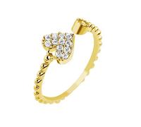 Paula & Fritz® Verstellbarer Damenring Zehen-Ring Motiv Herz Strass Clear Verlobungs-Ring Freundschaftsring Herrenring Partnerring Edelstahl Chirurgenstahl 316L R-A036_GD