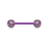 Paula & Fritz® Zungenpiercing-s Glitzer-Kugeln Bioflex Acryl Kunststoff 16mm Stab-länge 1.6 mm Stab-Dicke lila Barbell Kugeln PTFE