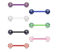 Paula & Fritz® Zungenpiercing-s Glitzer-Kugeln Bioflex Acryl Kunststoff 16mm Stab-länge 1.6 mm Stab-Dicke 7er Set Barbell Kugeln PTFE