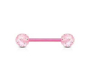 Paula & Fritz® Zungenpiercing-s Glitzer-Kugeln Bioflex Acryl Kunststoff 16mm Stab-länge 1.6 mm Stab-Dicke viele Farben Set Barbell Kugeln PTFE