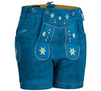 PAULGOS Damen Trachten Lederhose + Träger, Echtes Leder, Kurz in 8 Farben Gr. 34-50 M1, Farbe:Blau, Damen Größe:46