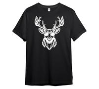 PAULGOS Herren T-Shirt, Hirschkopf mit Sonnenbrille, Funny T-Shirt, passend für Oktoberfest, Trachten Tshirt, Größe L, Schwarz