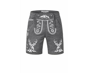 PAULGOS Herren Trachten Jogginghose, Optik Trachten Lederhose, Kurz in 3 Farben Gr.S-3XL JOK4 (S, Dunkelgrau)