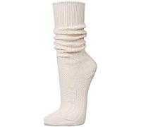 PAULGOS Trachtensocken Trachtenstrümpfe Socken Kniestrümpfe mit Zopfmuster in 3 Farben Gr. 39-47, Farbe:Weiss, Schuhgröße:40