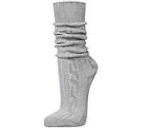 PAULGOS Trachtensocken Trachtenstrümpfe Socken Kniestrümpfe mit Zopfmuster in 3 Farben Gr. 39-47, Schuhgröße:46, Farbe:Grau