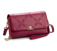 PAULO SERINI® Umhängetasche Damen | Handytasche zum Umhängen aus 100% veganem Leder | Handtasche Damen kleiner Crossbody Bag mit 2 Fächern & Reißverschluss | Women Purse Cherry Red | rot