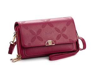 PAULO SERINI® Umhängetasche Damen | Handytasche zum Umhängen aus 100% veganem Leder | Handtasche Damen kleiner Crossbody Bag mit 2 Fächern & Reißverschluss | Women Purse Cherry Red | rot