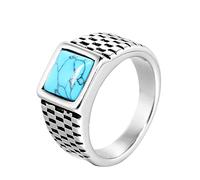 PAURO Achat Ring für Männer Edelstahl Retro Quadratischer Synthetischer Türkis Statement Siegelring Silber Größe 70 (22.3)