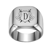 PAURO Edelstahl Personalisierte Quadratische Initiale Alphabet A bis Z Ring für Herren Damen Silber D Größe 65 (20.7)