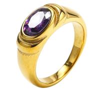 PAURO Edelstahl Vintage Edelstein Ringe für Damen Retro Ovaler Schnitt Cubic Zirconia CZ Cocktail Party Band Schmuck Geschenk Gold Lila Größe 62 (19.7)