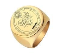 PAURO Herren Damen Edelstahl Hochglanzpolierter 12 Sternbilder Horoskop Sternzeichen Runder Ring Gold Stier Größe 57 (18.1)