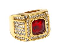PAURO Herren Damen Edelstahl Trendy Hip Hop Punk Cubic Zirkonia Versprechen Ring Ehering Gold Rot Größe 62 (19.7)
