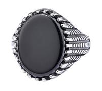 PAURO Herren Edelstahl Edelstein Ring mit Oval Schwarz Stein Siegelring Solide Band Ringe Schmuck