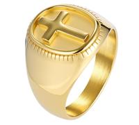 PAURO Herren Edelstahl Kreuz Siegelring Klassisch Komfort Passform Elegant Statement Band Schmuck Gold Größe 68 (21.6)