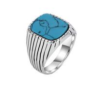PAURO Herren Edelstahl Quadrat Edelstein Siegelring Vintage mit Blau Stein Statement Ring Geometrisch Streifen Akzent Komfort Passform Größe 65 (20.7)