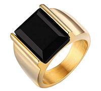 PAURO Herren Edelstahl Schwarz 18K Gold Vergoldet Onyx Ringe Vintage Größe 62
