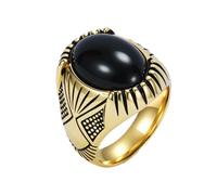 PAURO Herren Edelstahl Schwarz Stein Ringe Oval Edelstein Siegelring Statement Ring Gold Größe 70 (22.3)