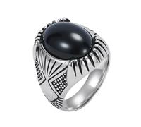 PAURO Herren Edelstahl Schwarz Stein Ringe Oval Edelstein Siegelring Statement Ring Silber Größe 60 (19.1)