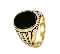 PAURO Herren Oval Edelstein Ring mit Schwarz Stein Siegelring Hochdetailliert Gravur Seiten Gold Größe 62 (19.7)