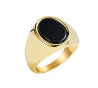 PAURO Herren Oval Schwarz Onyx Siegelring Klassisch Minimalistisch Poliert Schmucklos Edelstein Band Ring Gold Größe 65 (20.7)